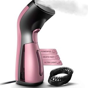 Steam Pink and Black Handheld Garment Steamer portable travel wrinkle remover